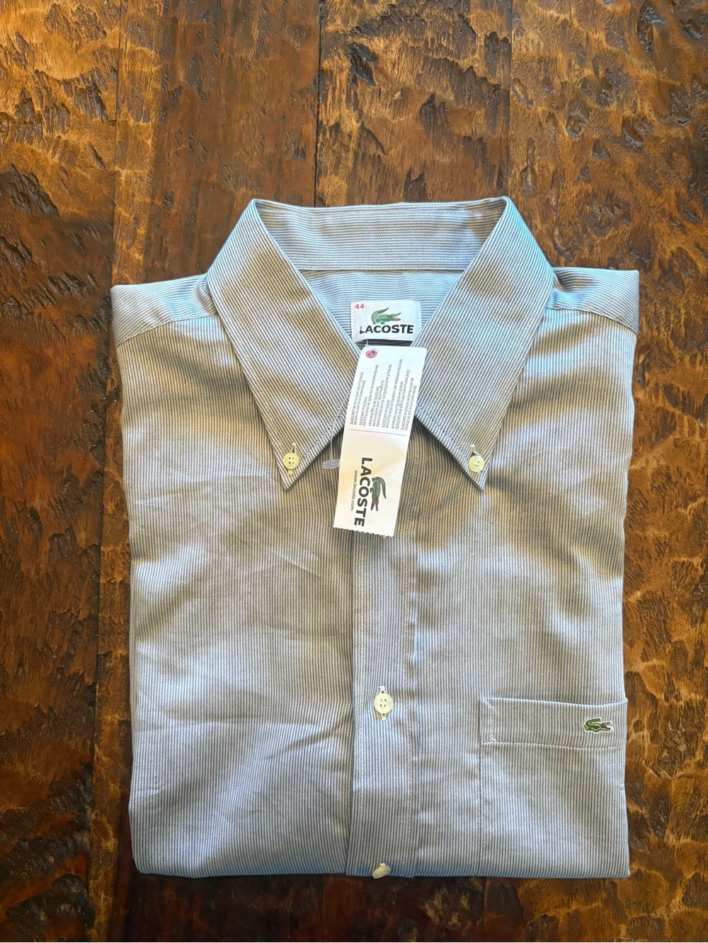 Lacoste CH2129 Men's Light Gray Blue Micro Stripe Button-Down short Sleeve Shirt